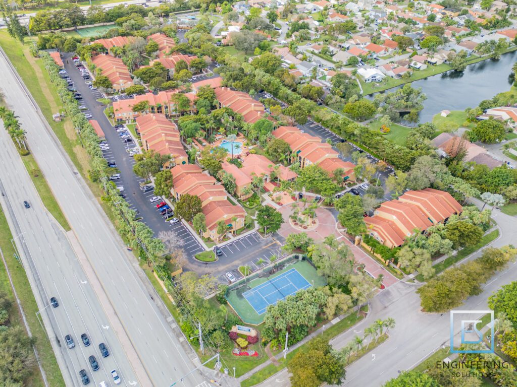 A view of an aerial photo of a residential area.
