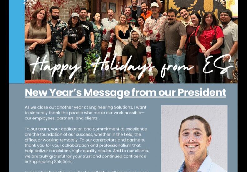 Engineering Solutions team holiday greeting newsletter.